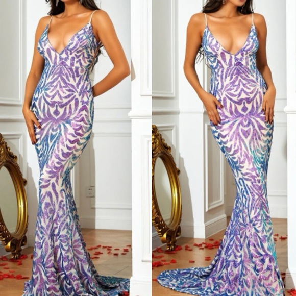 LAST PIECE Luxurious sequins mermaid hem backless prom evening party formal gown - Picture 2 of 9